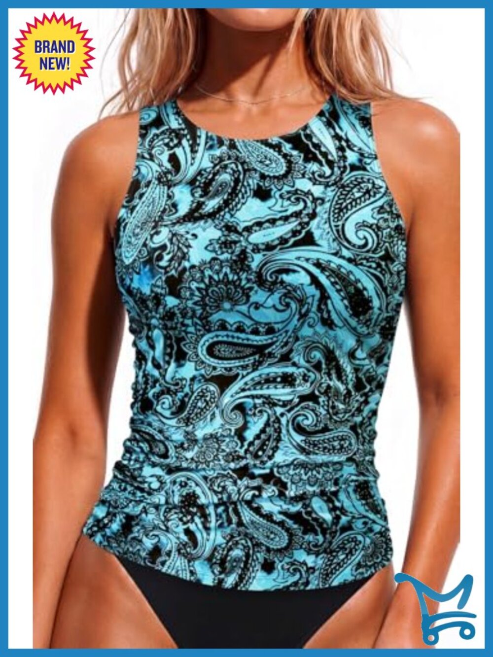 High Neck Tankini Top Tummy Control Ruched Swim Top